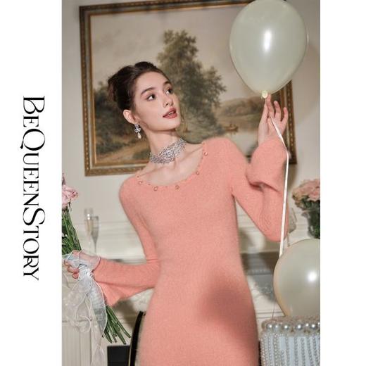 BeQueenStory【柔光曲线】气质柔软安哥拉兔毛显瘦U领鱼尾连衣裙女 商品图4