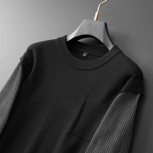 【假两件】【新款DPF】大依优型大码假两件长袖T恤圆领毛衫卫衣男装加肥加大体恤大号上衣胖子 商品图1