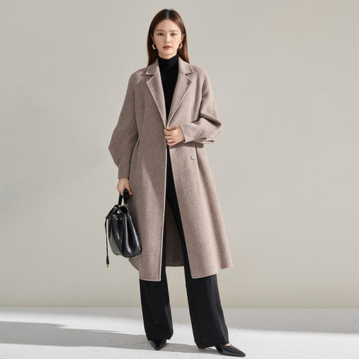【高货sh】全新升级【铂金会员661/天猫899/差价238】(10703) 洛诗琳秋冬新双面呢褶皱泡泡袖压褶大摆围收腰款气质大衣 商品图1
