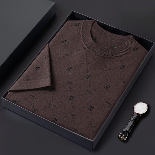 【新款DWP】大依优型大码圆领满印短袖T恤毛衫针织衫加肥加大毛衣大号胖子宽松毛衫男装上衣打底 商品图4