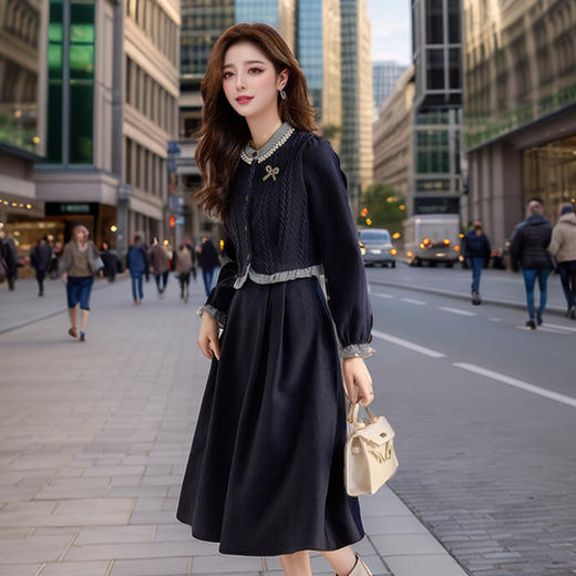 奢姿大码女装2024秋冬假两件针织时尚连衣裙胖妹妹气质小立领裙子9944891096 商品图1