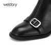 westory2024秋冬新款法式百搭真皮复古舒适皮扣粗跟短靴女W24DS84461 商品缩略图5
