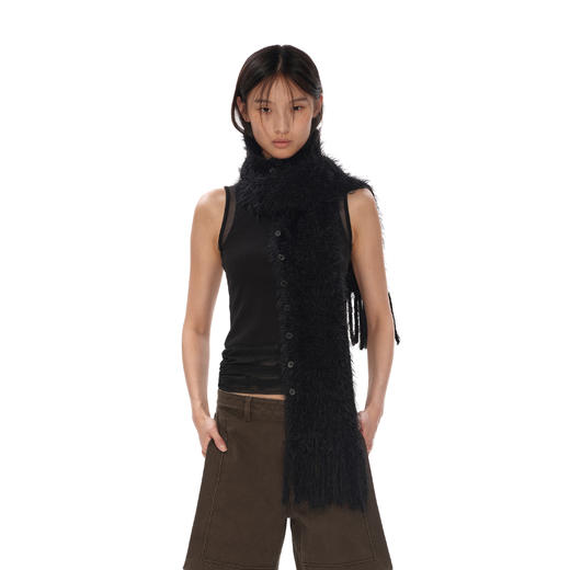 NUTH  黑色可调节领口多穿柔软仿貂毛混纱围巾女 商品图4