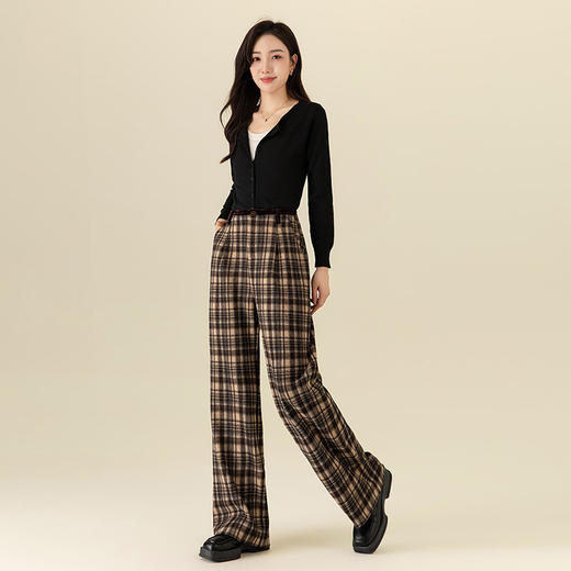 【高货xg】全新升级【铂金会员183/天猫249/差价66】(02459) 洛诗琳羊毛混纺保暖显瘦格子裤秋冬新安可拉红复古阔腿裤 商品图3