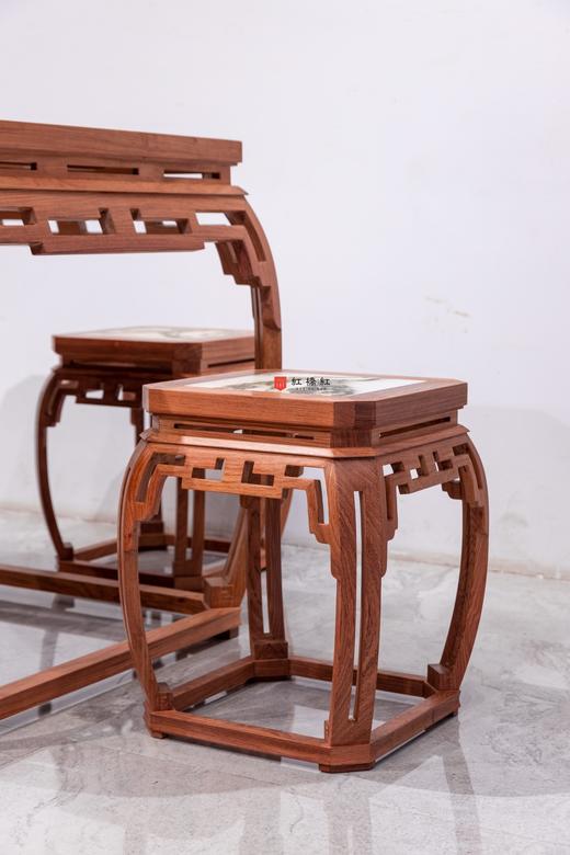 红桥红  家具严选  缅甸花梨（大果紫檀）【石面 78 仿故宫文竹 方桌五件套】 商品图5