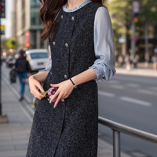 奢姿2024年秋季新款大码女装拼接减龄裙子胖妹妹立领假两件连衣裙9943855395 商品图4