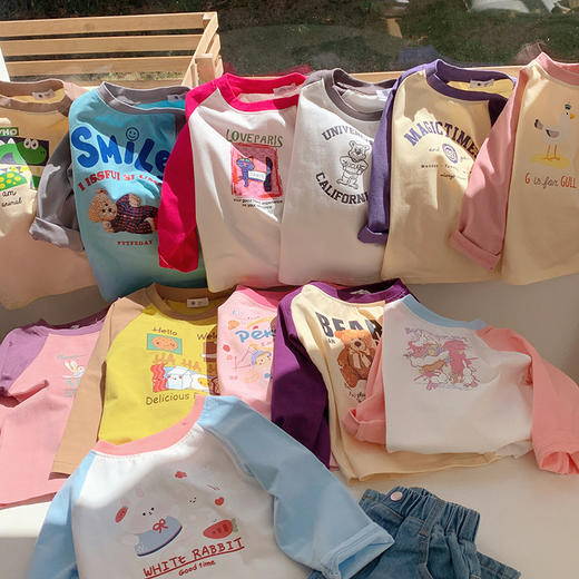 【新款女童上衣，百搭可爱，卡通图案萌趣十足】女童上衣百搭长袖 棉质宝宝秋装新款t恤 小童秋款儿童童装 卡通打底衫-QQ 商品图0