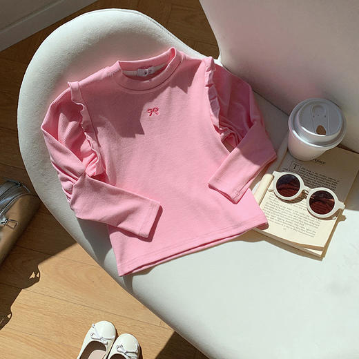 【女童新款打底衫，蝴蝶结刺绣设计】女童打底衫韩版春季新款 刺绣蝴蝶结上衣 女孩圆领中小儿童T恤-QQ 商品图6