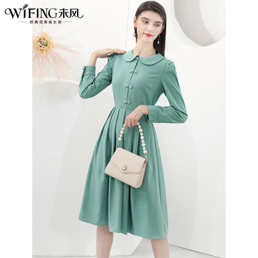 未风娃娃领连衣裙女秋2024秋季新款女装长袖气质高腰显瘦减龄裙子 商品图3