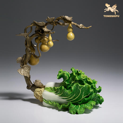 铜师傅《福禄百财》桌面电视柜铜葫芦白菜摆件 家居装饰工艺品 商品图3