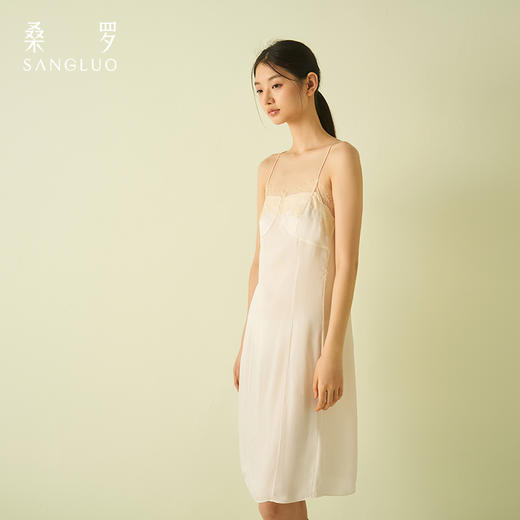 桑罗蕾丝拼接吊带裙女简约纯色礼服裙可外穿睡裙睡衣24年新品 商品图1