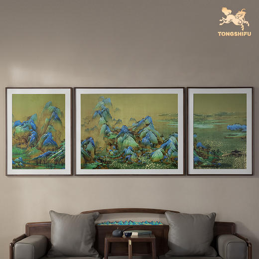 铜师傅 手工錾刻 铜雕画《千里江山 三联屏》客厅背景墙装饰挂画 商品图3