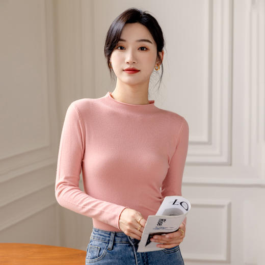 【89元任选3件，一起加入购物车结算！BIMO碧茉多色打底衫】BIMO碧茉半高领毛边长袖打底衫 7色可选！ 商品图9