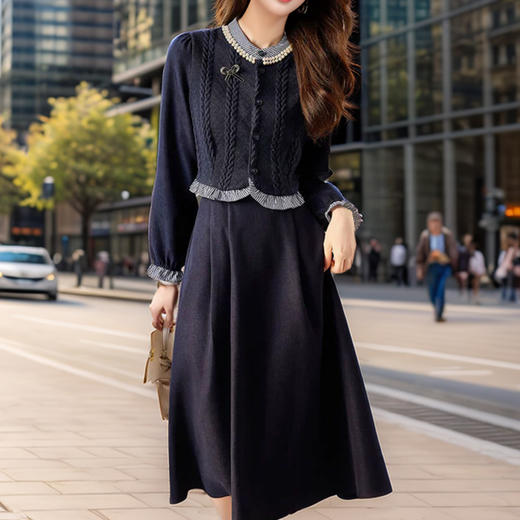 奢姿大码女装2024秋冬假两件针织时尚连衣裙胖妹妹气质小立领裙子9944891096 商品图4