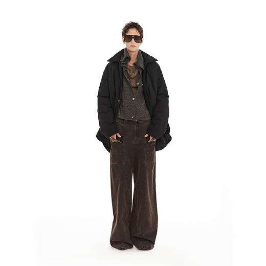 NUTH  黑色可收腰中长款保暖秋冬棉服外套女 商品图4