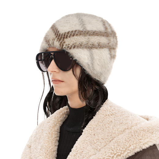 NUTH  正反两面戴保暖格纹毛绒针织冷帽女 商品图3