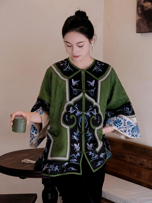 盛唐牡丹|高货-香云纱三蓝绣对襟外套 商品图0