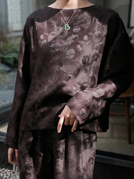 盛唐牡丹 |蜜褐色香云纱八宝如意上衣 商品图1