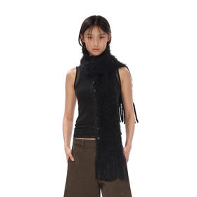 NUTH  黑色可调节领口多穿柔软仿貂毛混纱围巾女