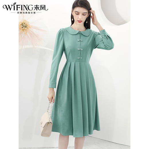 未风娃娃领连衣裙女秋2024秋季新款女装长袖气质高腰显瘦减龄裙子 商品图1