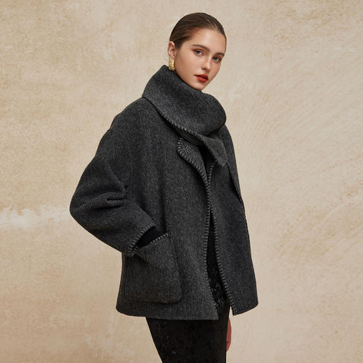 PH934斯尔丽24新款配流苏围巾时尚INS博主主推双面穿羊毛大衣 商品图2