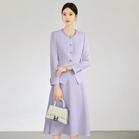 IWY/紫色浪漫分子财阀千金小香风时髦套装春秋韩系紫色两件套西服裙 1024CS020