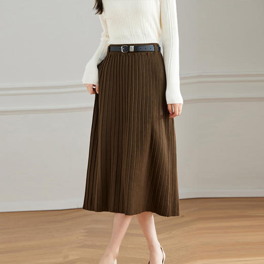 馥迦气质优雅磨毛百褶半身裙（配腰带） 商品图4