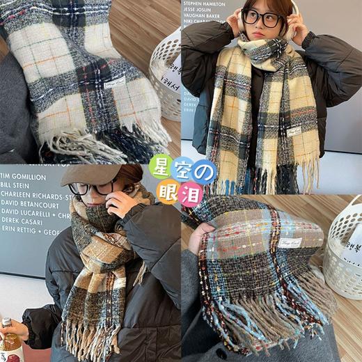 【秋冬新款软fufu韩系格子围巾 】复古潮流百搭围脖 柔软舒适保暖 围脖披肩两用加厚 商品图4