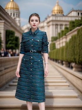 翻领气质四包装饰扣件长款风衣