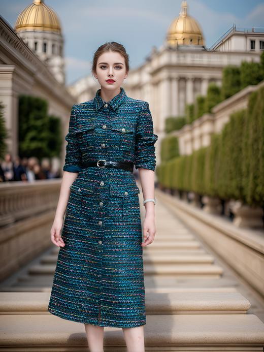 翻领气质四包装饰扣件长款风衣 商品图0