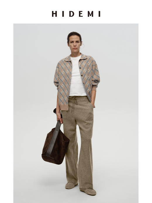 HIDEMI【当当同款】极简抽绳式针织加厚加绒保暖弯刀裤九分裤 卡其色|黑色 商品图2