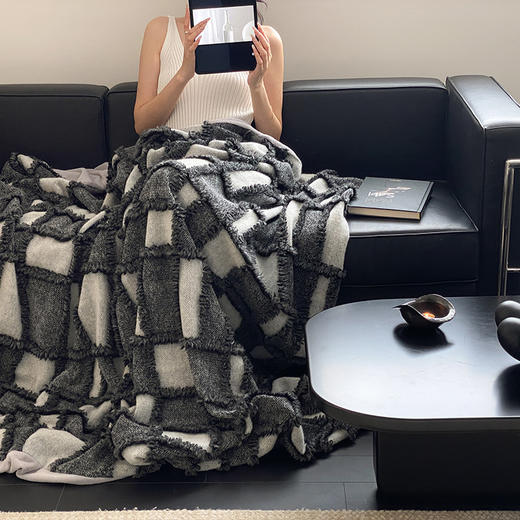 自然醒洛德瑞毛毯高端格子拼接羊绒呢料绒毯可机洗沙发休闲盖毯办公室膝盖毯MT 商品图0