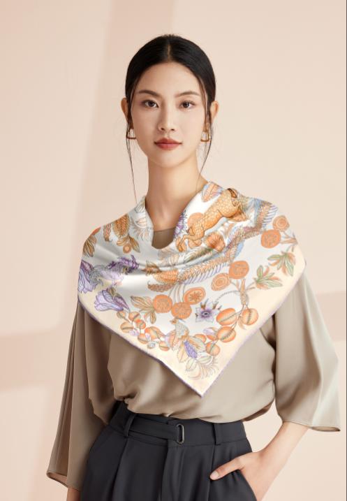 喜得宝重磅印花素绉缎大方巾86cm*86cm百搭丝绸礼品方巾 商品图9