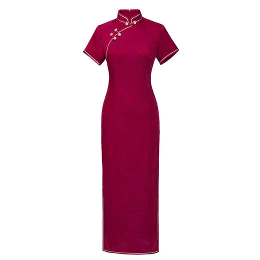 2024新品提花真丝桑蚕丝高端长款修身显瘦婚宴礼服旗袍YY-2489 商品图4