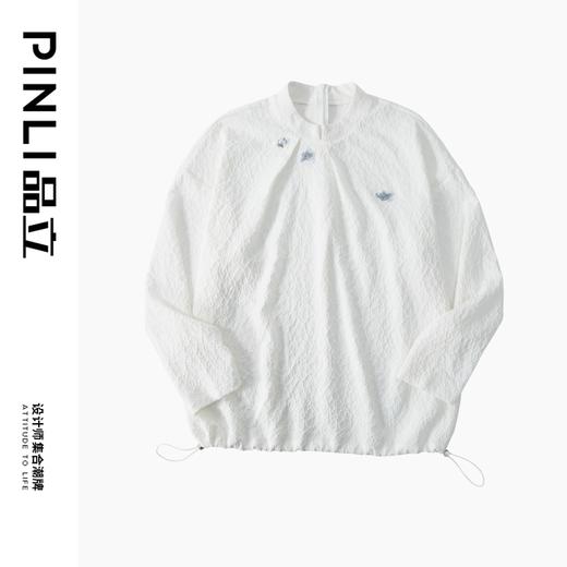 PINLI品立秋季新款新中式立领刺绣T恤国潮男提花宽松长袖上衣B243111029 商品图3