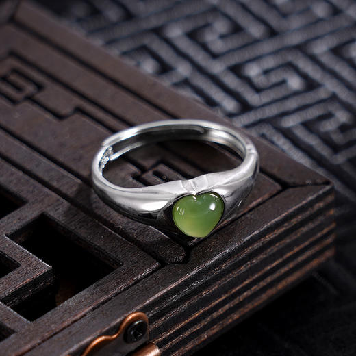 子佩集S925银【爱意呢喃】戒指【JZ05757】纯银古法银和田碧玉2410 商品图1