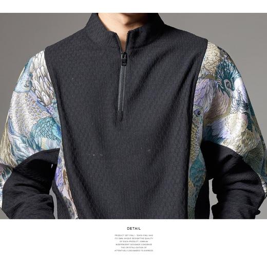 PINLI品立秋冬新款国潮拼接卫衣中国风宽松立领半拉链男上衣B243109067 商品图6