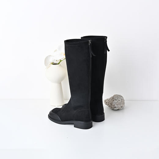 经典鲨2024年冬季款百搭时尚方头舒适平底气质显瘦长筒靴女KW65-D58161 商品图6