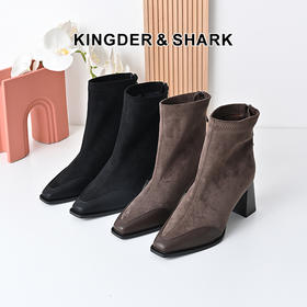经典鲨2024年冬季新款气质小方头优雅迷人高粗跟时尚短靴女KW89-D58161