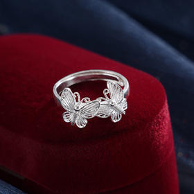 子佩集S990银【妙拂香蝶】戒指【QFJZ005】纯银花丝两只蝴蝶2410