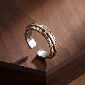 子佩集S925银【十字之约】戒指【RMR313】纯银仿古金色十字架镀金2410