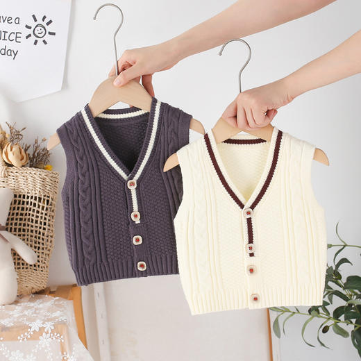 【英伦范潮酷百搭】男童针织马甲春秋外穿宝宝毛衣婴儿毛线马夹婴幼童1~3岁儿毛衣马甲 商品图0