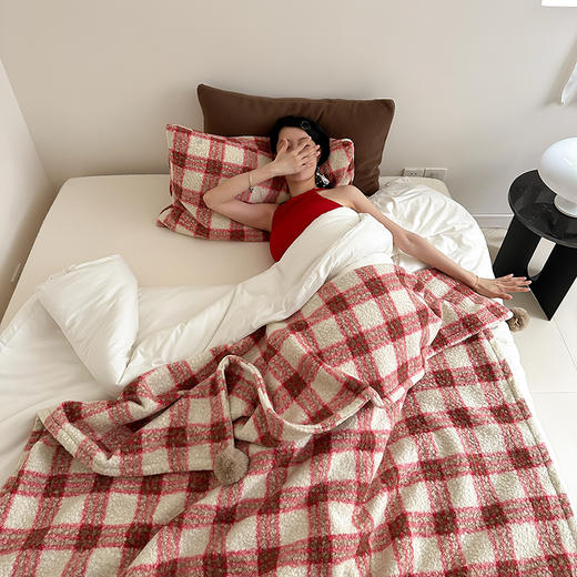 自然醒羊卷妮双面盖毯格尔系列午睡毯复古英伦格子秋冬保温毛毯沙发盖毯双层加厚办公室午休羊羔绒小毯子MT 商品图8