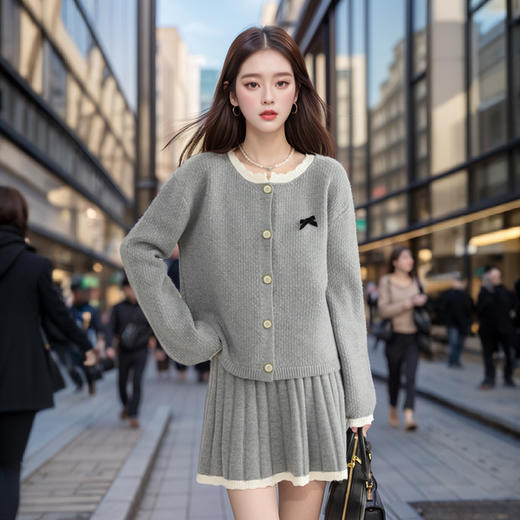 奢姿2024年秋季新款大码女装针织拼接套装胖妹妹减龄花边两件套9843969076 商品图1