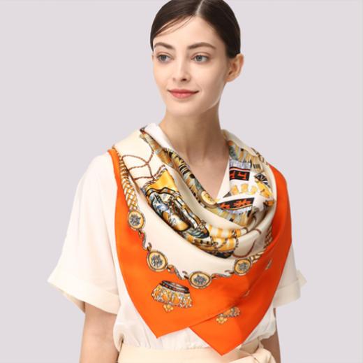 喜得宝重磅印花素绉缎大方巾105cm*105cm百搭丝绸礼品方巾 商品图6