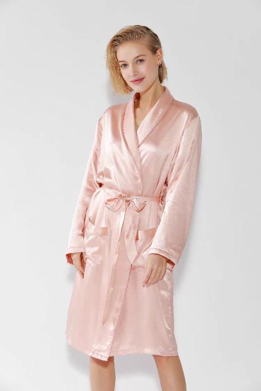 喜得宝 杭州丝绸96%桑蚕丝真丝睡衣 8575华章青果领加绒女式睡袍 商品图1