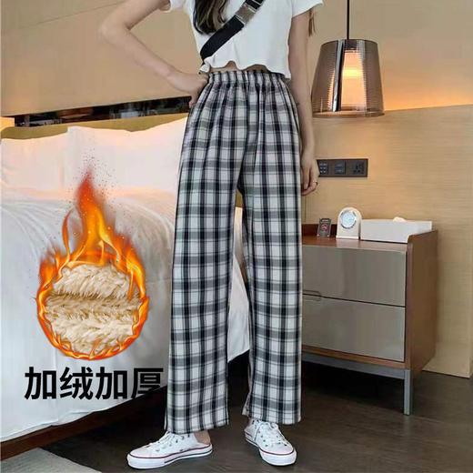 新款羊羔绒格子裤女冬款加绒加厚显瘦百搭潮流宽松高腰休闲阔腿裤 商品图6