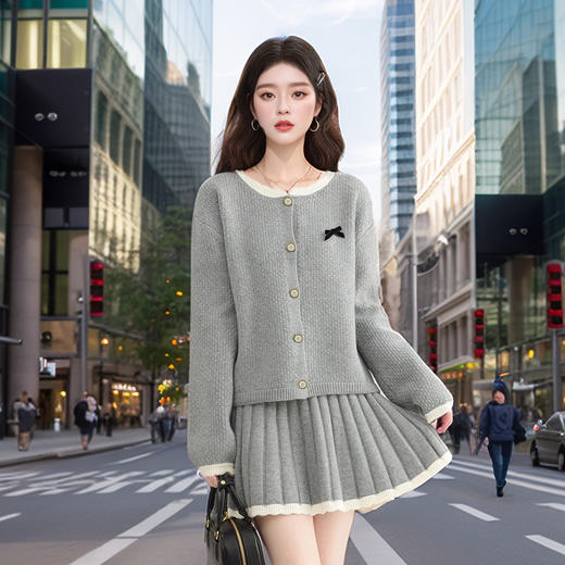 奢姿2024年秋季新款大码女装针织拼接套装胖妹妹减龄花边两件套9843969076 商品图2