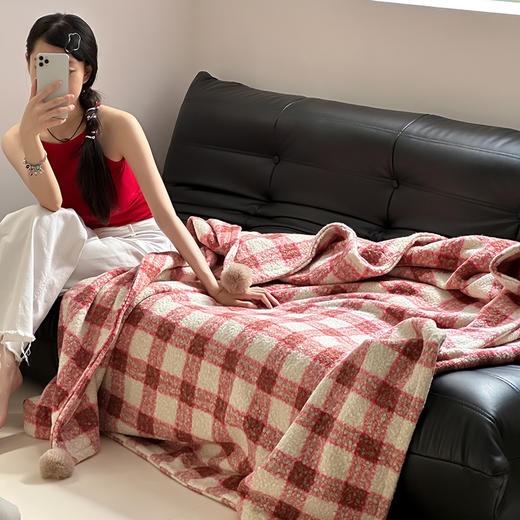 自然醒羊卷妮双面盖毯格尔系列午睡毯复古英伦格子秋冬保温毛毯沙发盖毯双层加厚办公室午休羊羔绒小毯子MT 商品图5