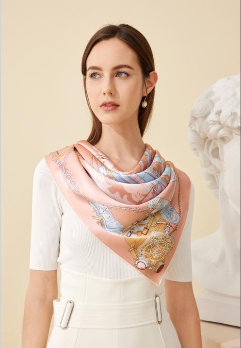 喜得宝重磅印花素绉缎大方巾86cm*86cm百搭丝绸礼品方巾 商品图4